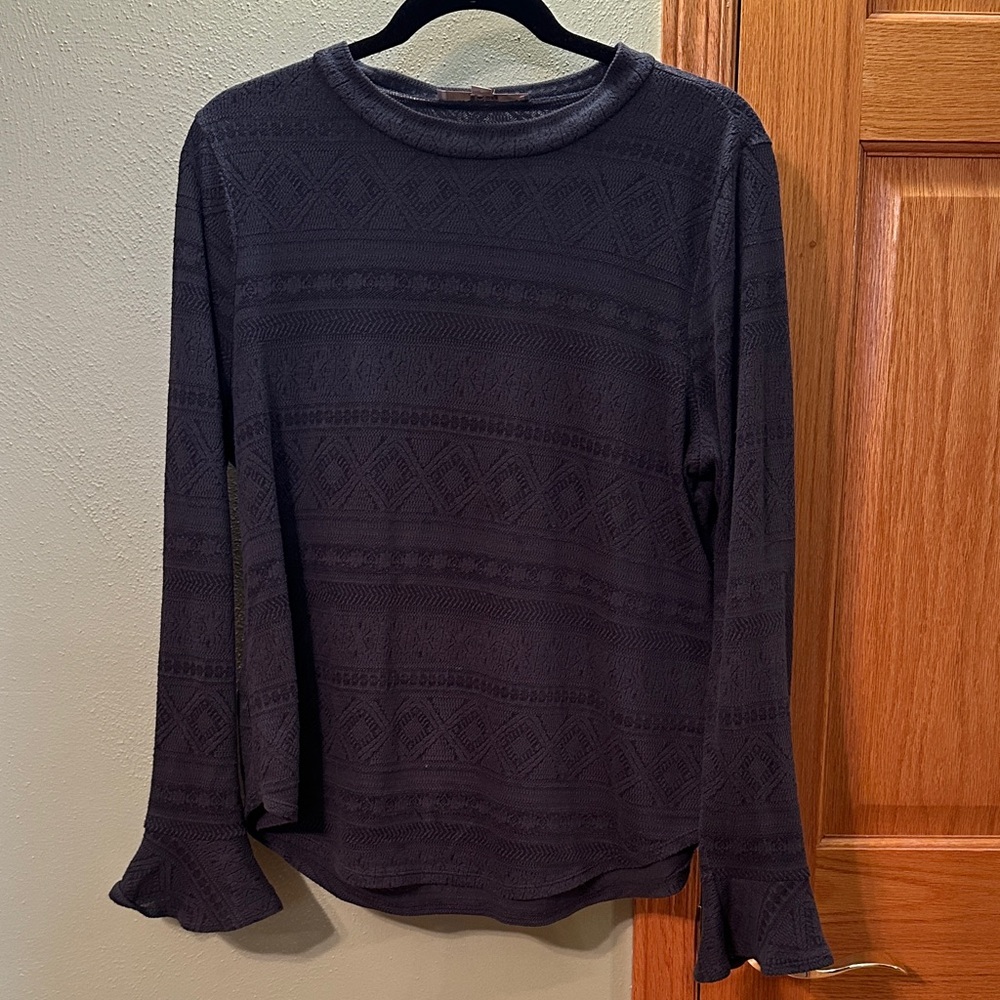 LOFT Soft Dark Gray/Charcoal Long Sleeve Top with end of Sleeve Flare